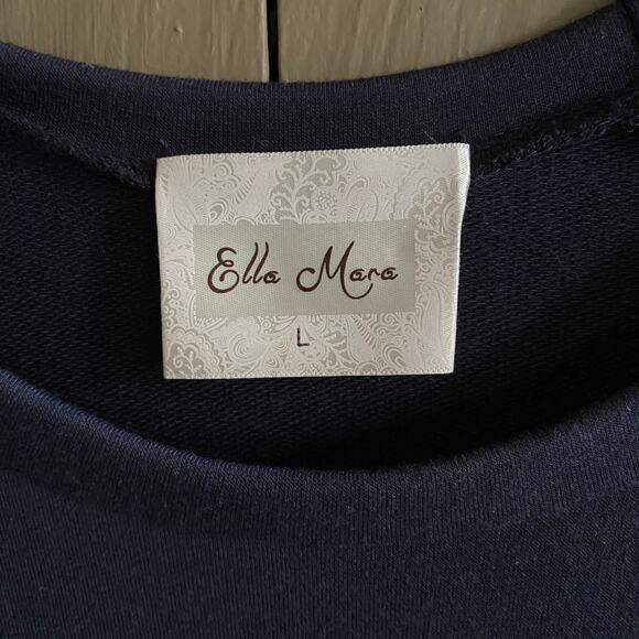 Women's L ELLA MARA Dark Blue Tunic with Gold Sequin Deer - Picture 3 of 6